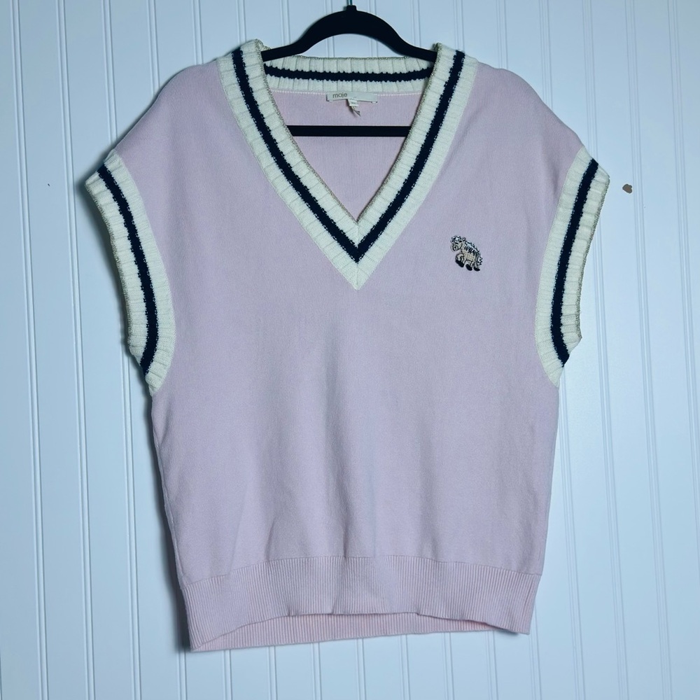 Maje PINK Women's Monette Striped Short Sleeve Edge Sweater Vest US One Size - Picture 10 of 17
